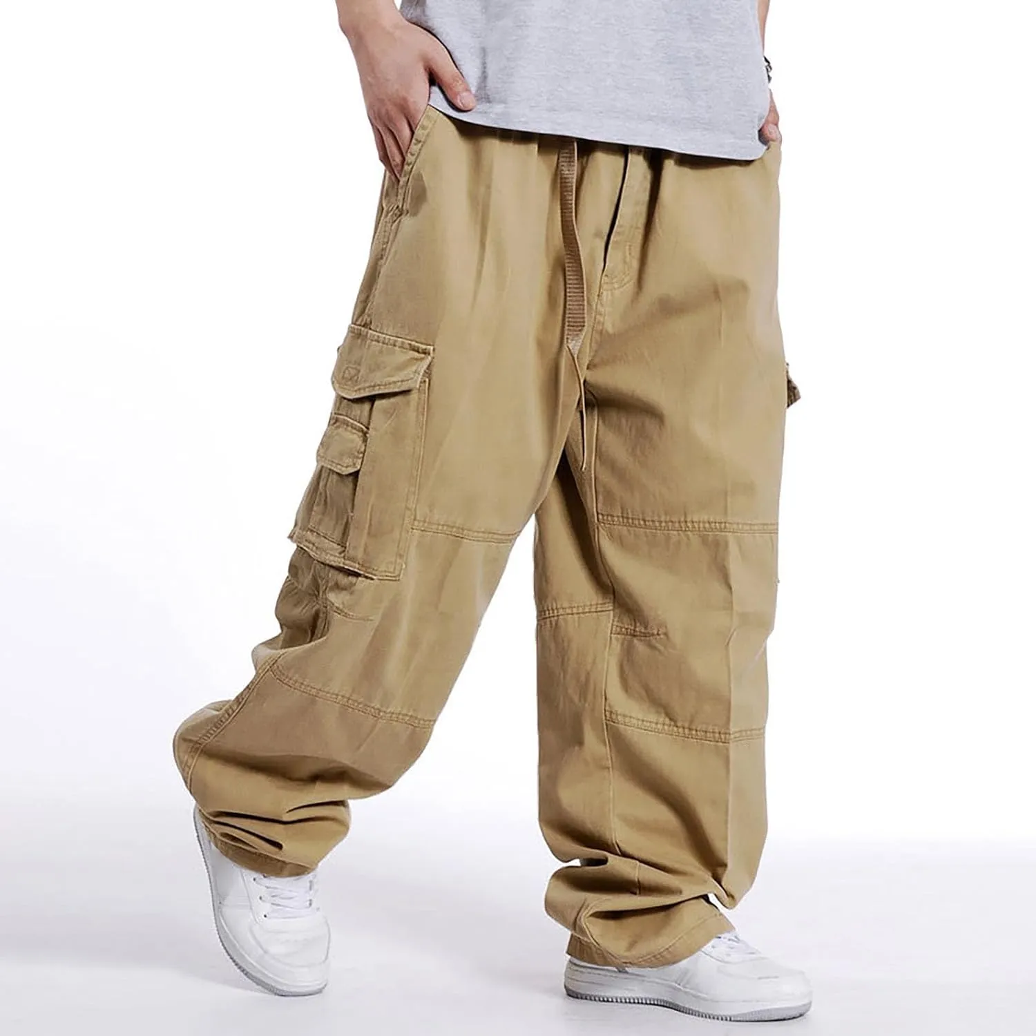 CRNTCEM Men's Parachute Cargo Pants Loose Fit Casual Hip Hop Streetwear Pant Wide Straight Leg Outdoor Hiking Workout Trouser