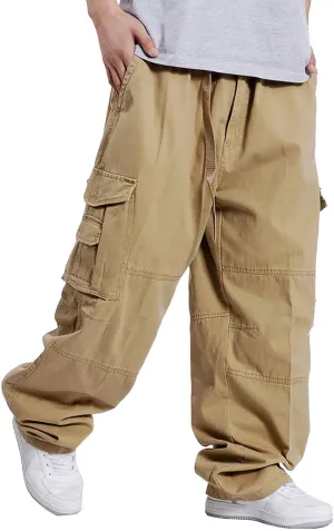 CRNTCEM Men's Parachute Cargo Pants Loose Fit Casual Hip Hop Streetwear Pant Wide Straight Leg Outdoor Hiking Workout Trouser