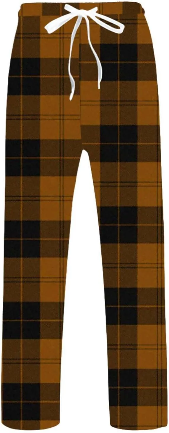 CRNTCEM Mens Plaid Pajamas Pants Straight Leg Lounge PJ Bottoms Pants Drawstring Cotton Sleepwear Flannel Checked Trousers