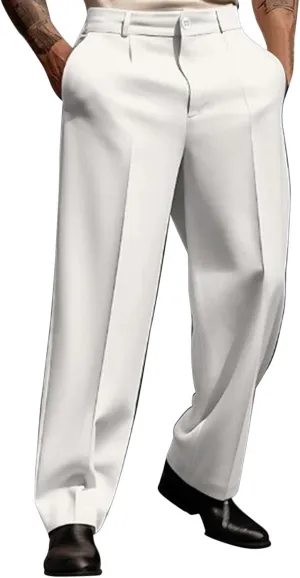 CRTNCEM Mens Work Formal Pants Loose Fit Straight Leg Suit Pants Cotton Casual Business Office Flat-Front Dress Trousers