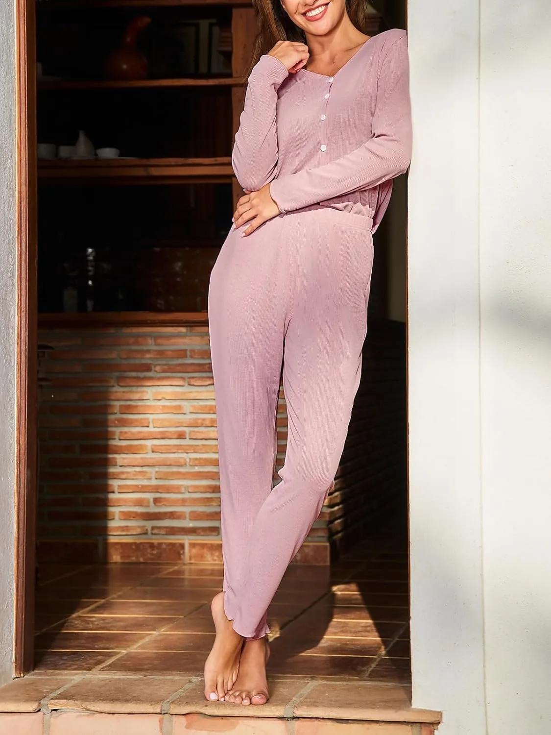 CUPSHE Womens Pajama Long Sleeve Top and Long Pants Lounge Set Soft Sleepwear