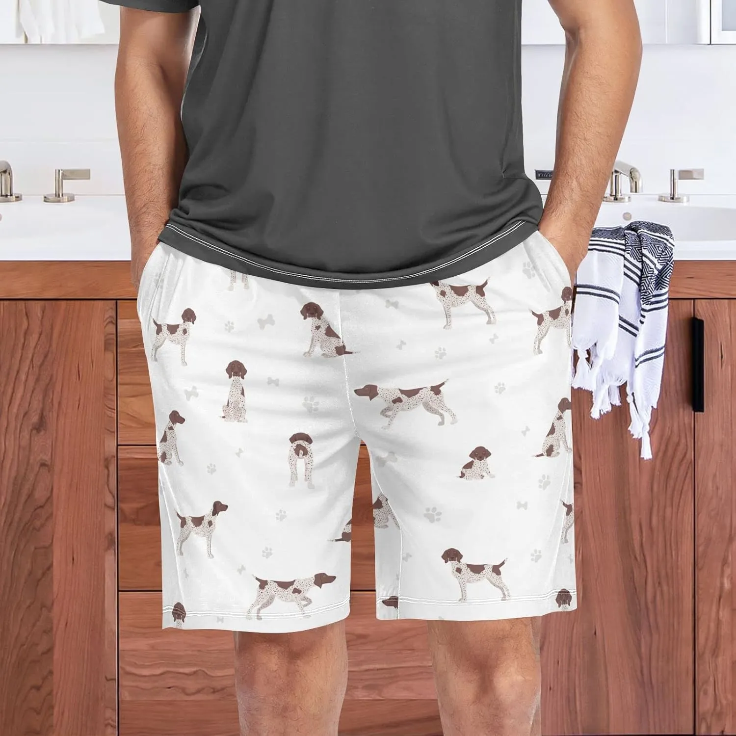 Cute Dog German Shorthaired Pointer Pattern Men's Pajama Pants Shorts Sleepwear Lounge Pajama Bottoms