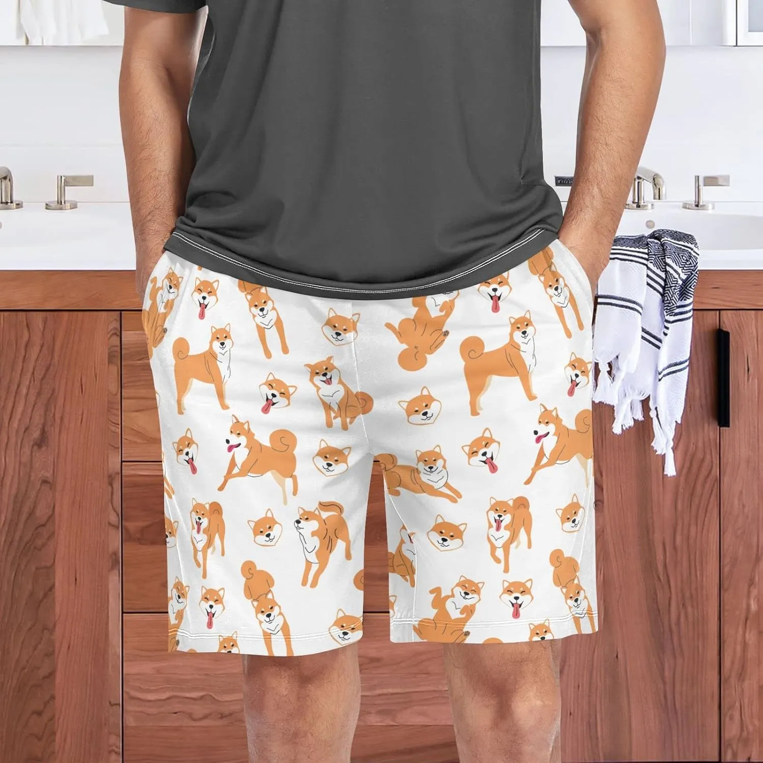 Cute Shiba Inu Dog Men's Pajama Pants Shorts Sleepwear Lounge Pajama Bottoms
