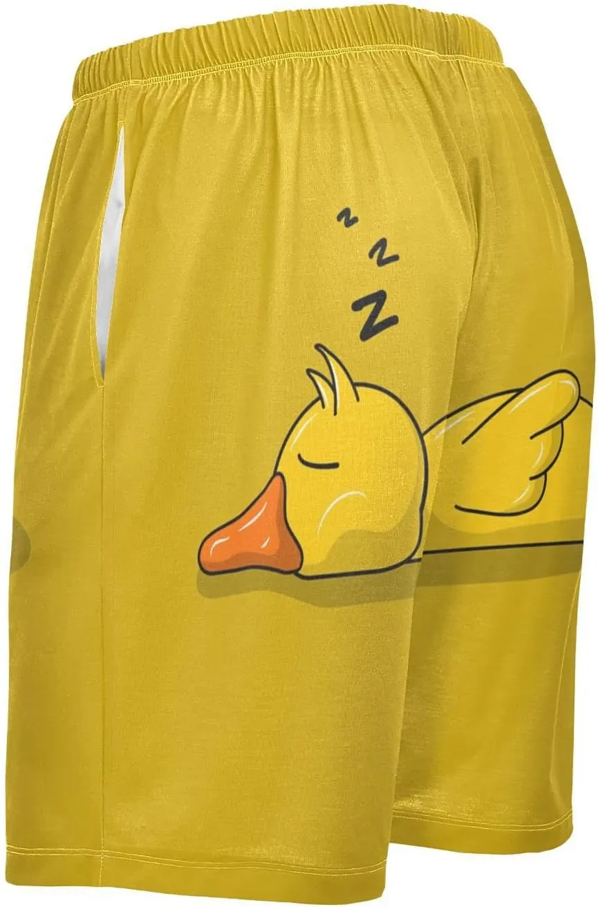 Cute Yellow Sleeping Duck Men's Pajama Pants Shorts Sleepwear Lounge Pajama Bottoms