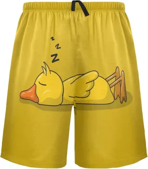 Cute Yellow Sleeping Duck Men's Pajama Pants Shorts Sleepwear Lounge Pajama Bottoms