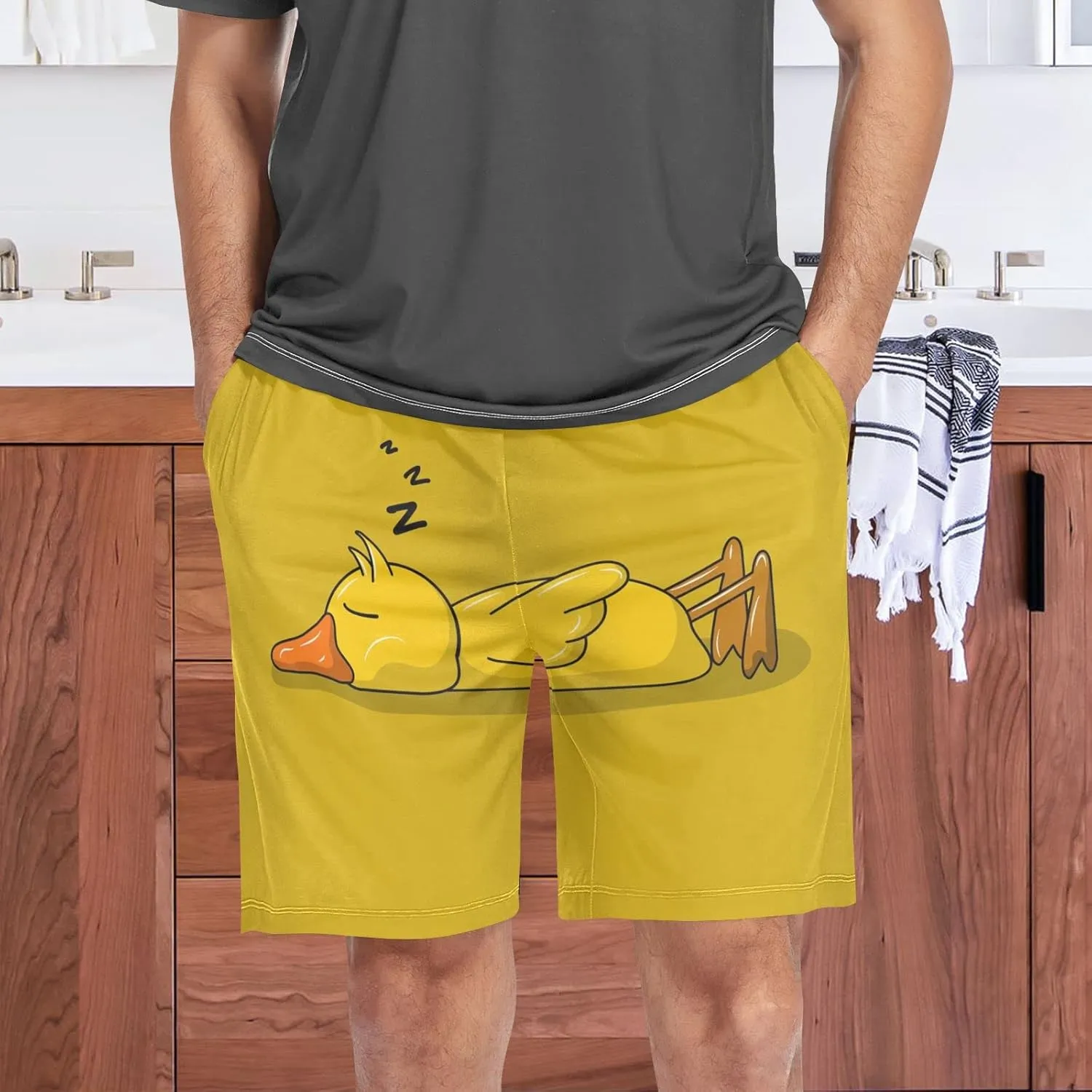 Cute Yellow Sleeping Duck Men's Pajama Pants Shorts Sleepwear Lounge Pajama Bottoms