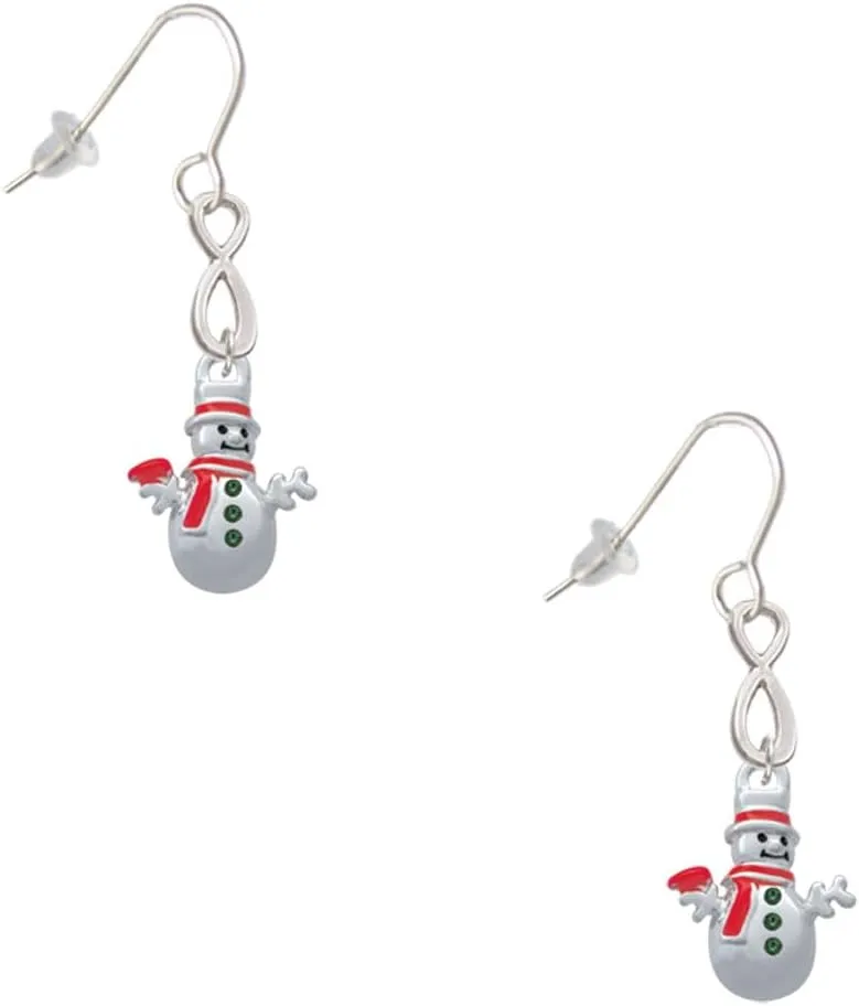 Delight Jewelry Silvertone Snowman with Red Scarf Silver-tone Infinity French Earrings