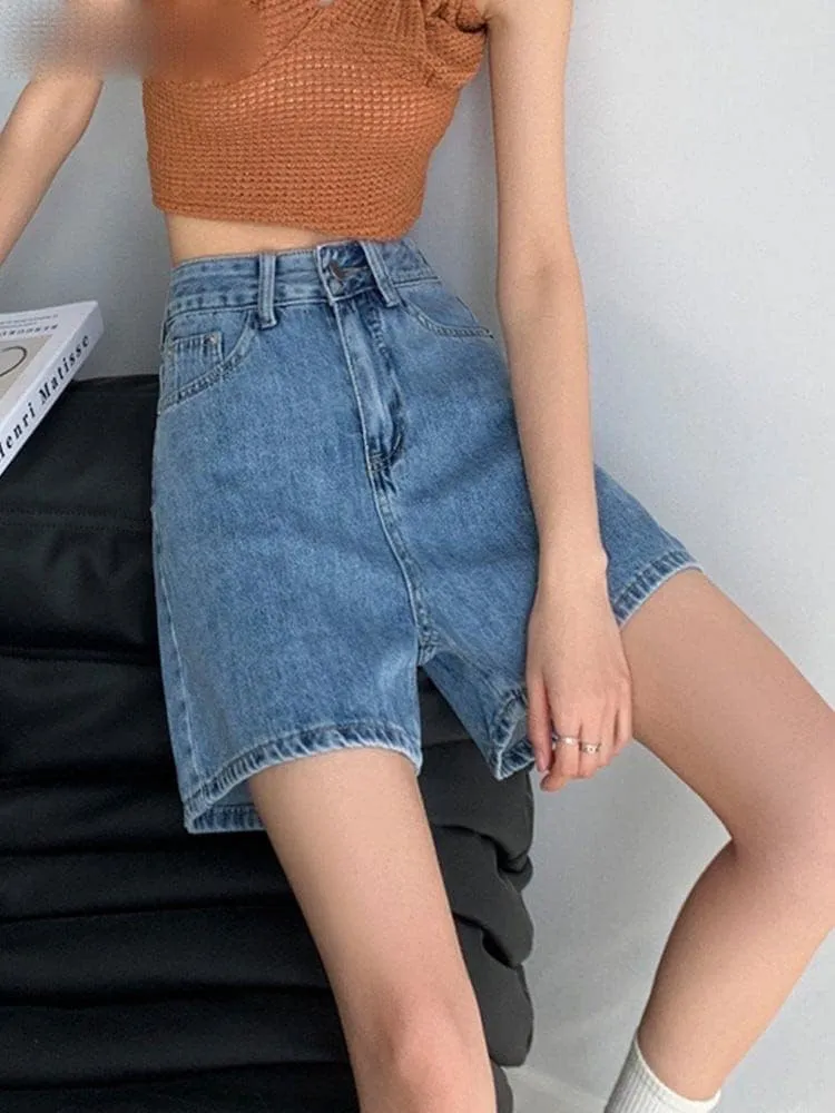 Denim Shorts,Women's Chic High Waisted,Vintage Casual,Straight Wide Leg,Trendy Y2K Jean Shorts