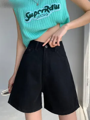 Denim Shorts,Women's Chic High Waisted,Vintage Casual,Straight Wide Leg,Trendy Y2K Jean Shorts