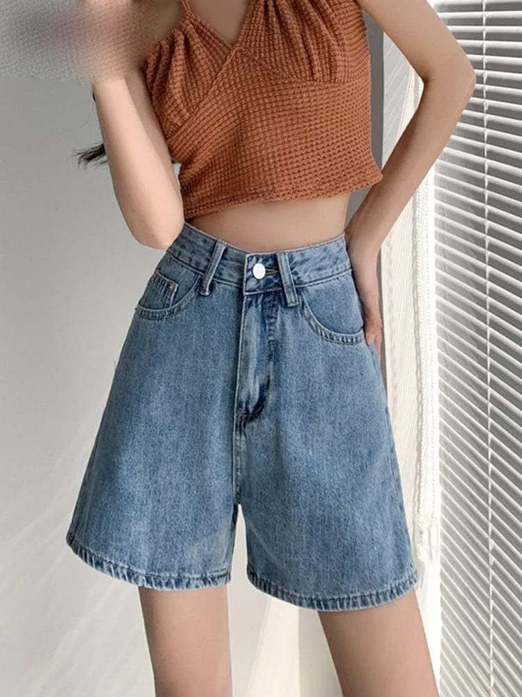 Denim Shorts,Women's Chic High Waisted,Vintage Casual,Straight Wide Leg,Trendy Y2K Jean Shorts