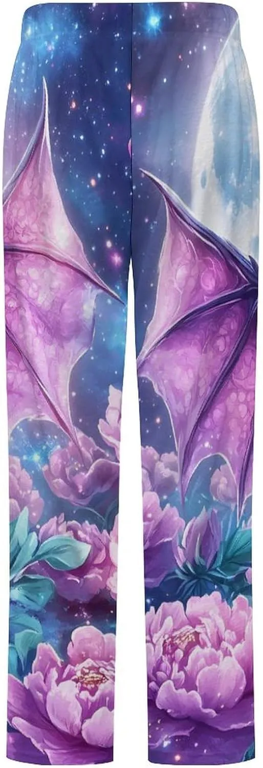 Dragon Peony Flowers Women's Pajama Pants Fleece Warm Pj Bottoms Sleepwear Lounge Pants Loungewear