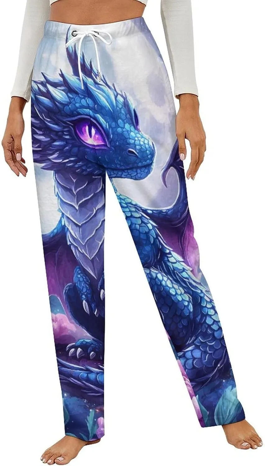 Dragon Peony Flowers Women's Pajama Pants Fleece Warm Pj Bottoms Sleepwear Lounge Pants Loungewear