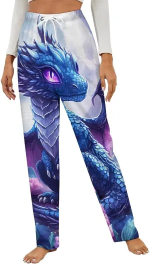 Dragon Peony Flowers Women's Pajama Pants Fleece Warm Pj Bottoms Sleepwear Lounge Pants Loungewear