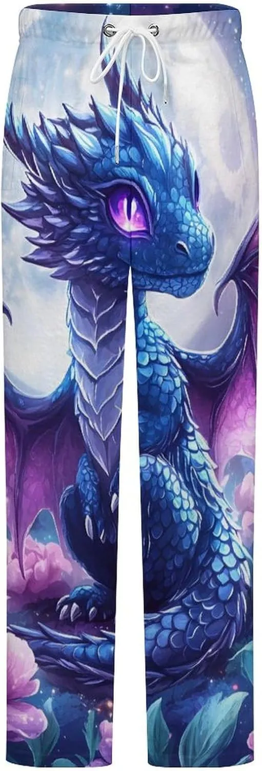 Dragon Peony Flowers Women's Pajama Pants Fleece Warm Pj Bottoms Sleepwear Lounge Pants Loungewear