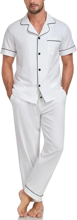 EA'S SECRET Mens Pajamas Set 100% Cotton Soft Button Pajamas for Men Short Sleeve Sleepwear 2 Piece Lounge Pjs Sets