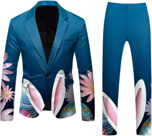 Easter Suits for Men 2 Piece Slim Fit Suit Set Birthday Wedding Party Tuxedo Suits Blazer Jacket Pants