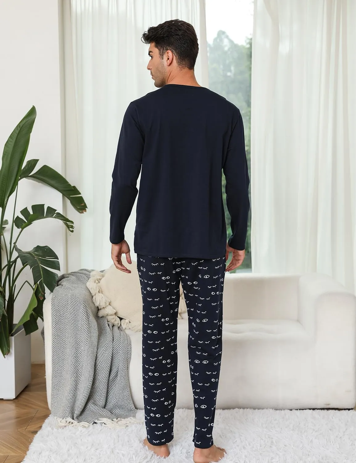 EISHOPEER Men's Pajama Set Cute Printed Long Sleeve Top and Long Pants Soft Sleepwear Pjs Sets S-XXL