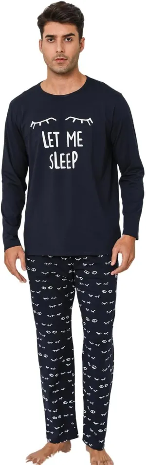 EISHOPEER Men's Pajama Set Cute Printed Long Sleeve Top and Long Pants Soft Sleepwear Pjs Sets S-XXL