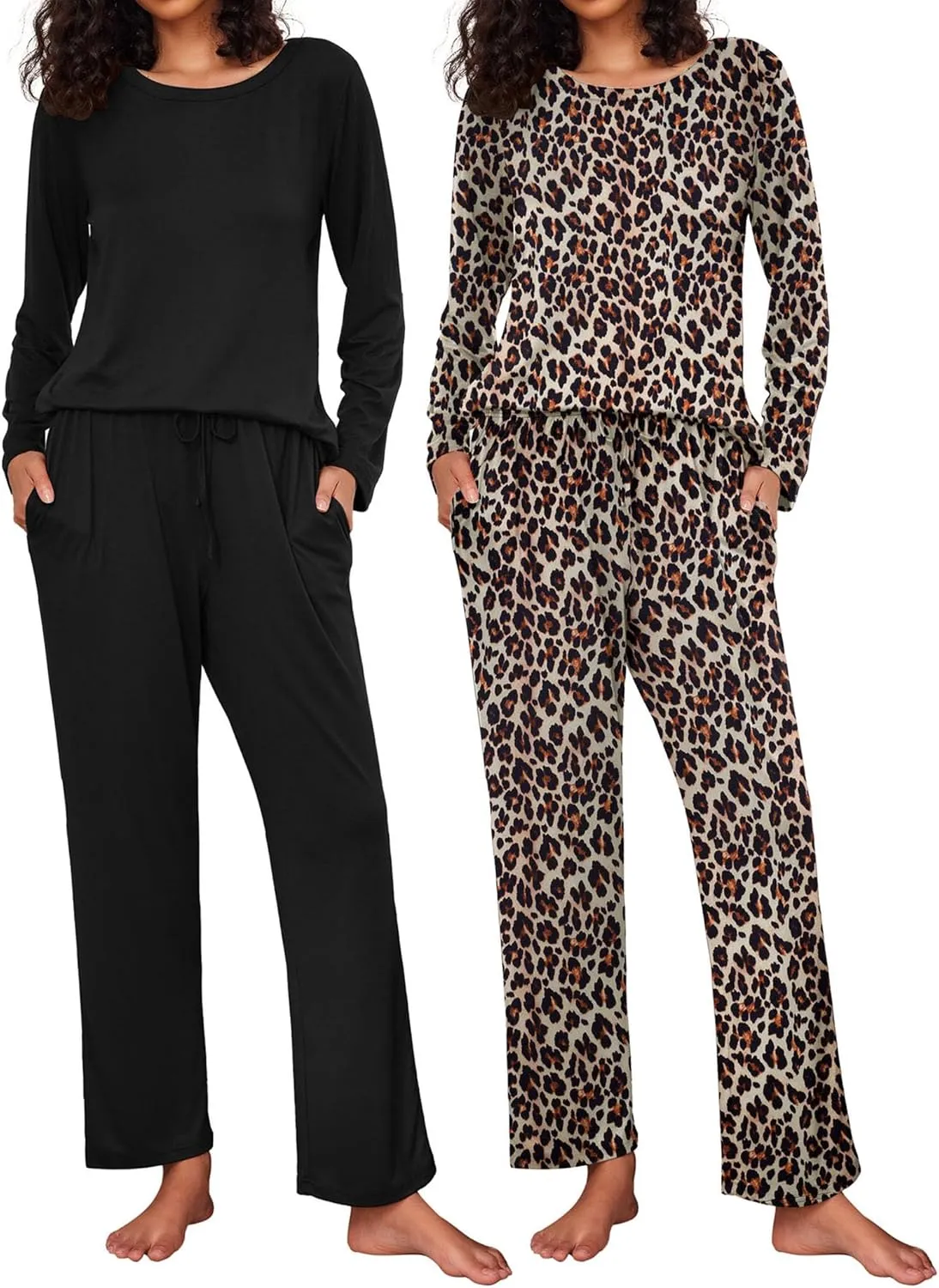 Ekouaer 2 Pack Women's Pajama Set Soft Long Sleeve Sleepwear Loungewear Pjs Sets with Pockets S-XXL