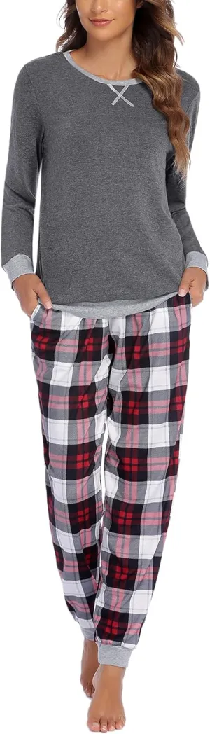 Ekouaer Pajamas Set for Women Long Sleeve Crew Neck Comfy Pjs Lounge Sets With Pockets