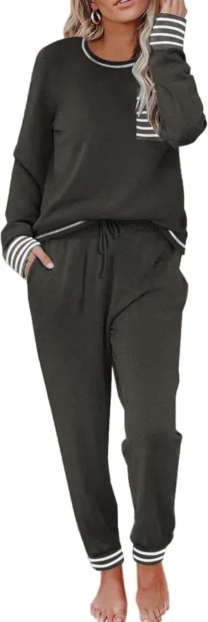 Ekouaer Pajamas Women's Long Sleeve Pj Set Soft 2 Piece Loungewear Sleepwear with Jogger Pants XS-3XL