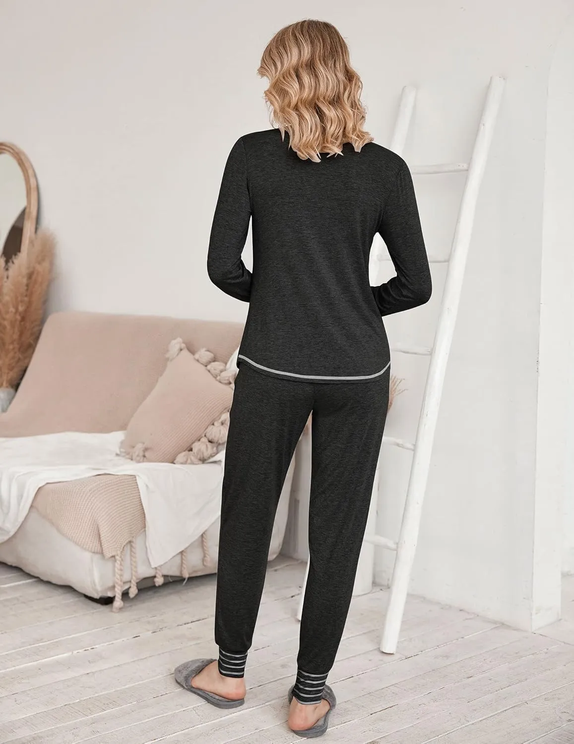 Ekouaer Pajamas Women's Long Sleeve Pj Set Soft 2 Piece Loungewear Sleepwear with Jogger Pants XS-3XL
