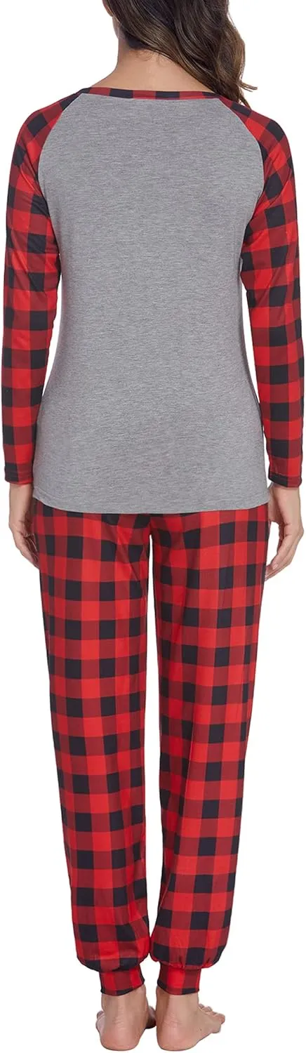 Ekouaer Women's Pajama Set Christmas Pjs Long Sleeve Print Tops and Pajamas Pants Soft Sleepwear Set