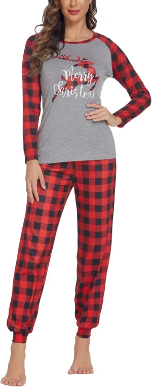 Ekouaer Women's Pajama Set Christmas Pjs Long Sleeve Print Tops and Pajamas Pants Soft Sleepwear Set