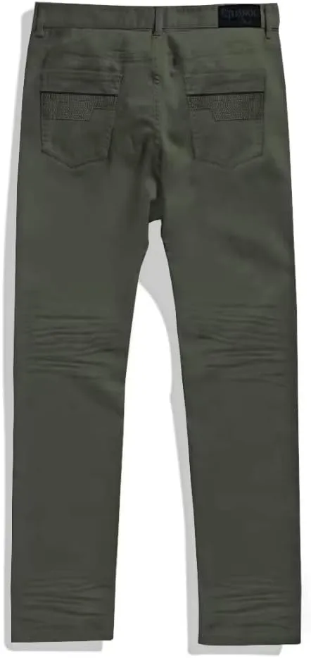 ETHANOL Mens Comfy Stretch Slim Fit Straight Casual Pants with 5 Pockets Design Pants