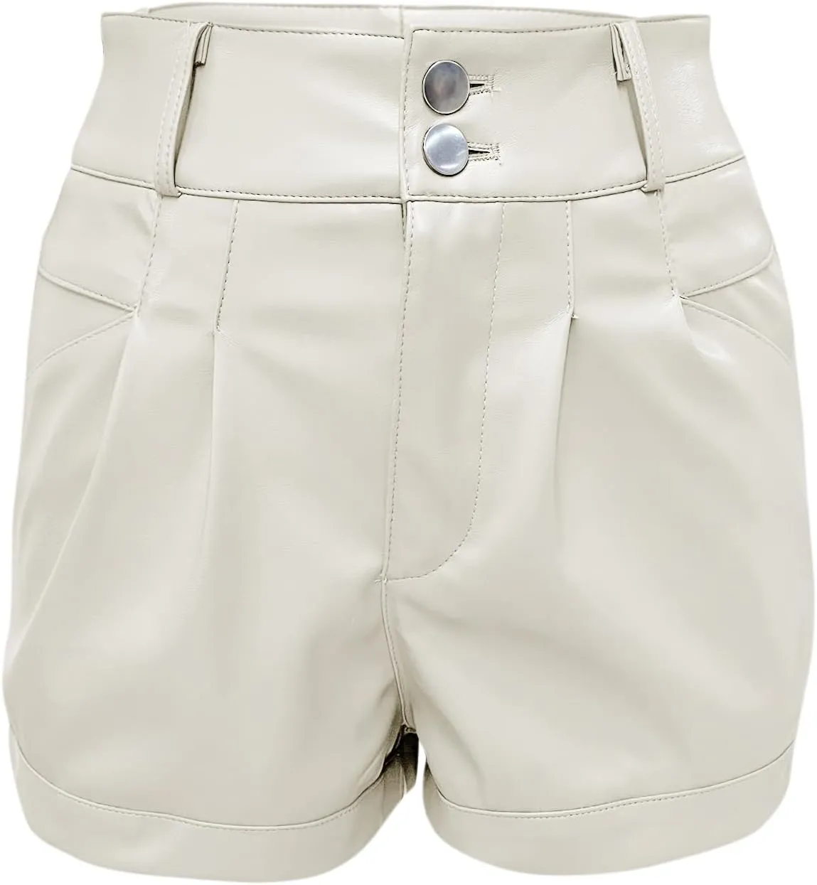 Fallorchid Women's Faux Leather High Waist Shorts Pleated Wide Leg Pants Shorts with Pockets