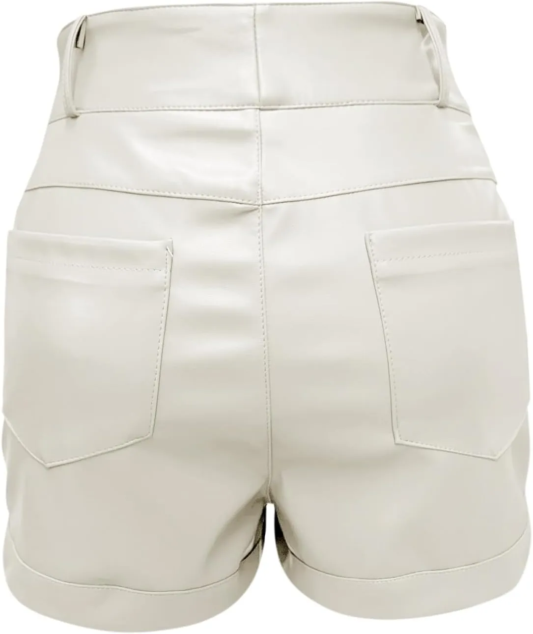 Fallorchid Women's Faux Leather High Waist Shorts Pleated Wide Leg Pants Shorts with Pockets
