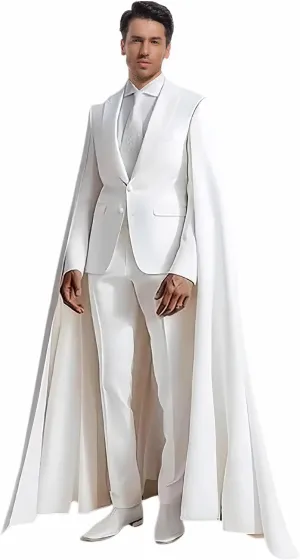 Fashion Mens Suit with Cape Classic Fit 2 Piece Peak Lapel Blazer Pants Single Breasted Prom Tuxedos for Party