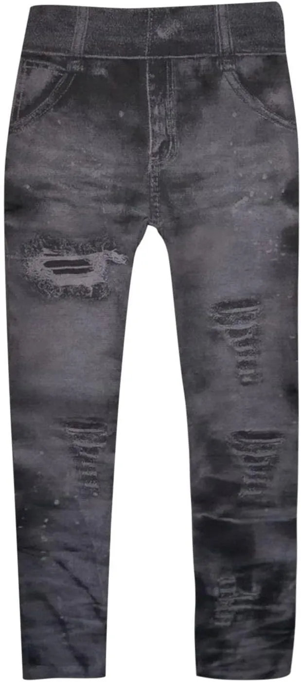 Faux Denim Leggings for Women Fashion High Waisted Yoga Pants Distressed Ripped Jeggings Tights Stretch Denim Jeans