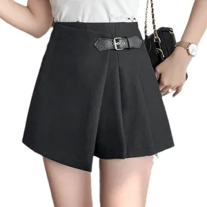Female High Waist Wide Leg Pleated Mini Skirts Shorts Summer Work Office Asymmetry Suit Shorts