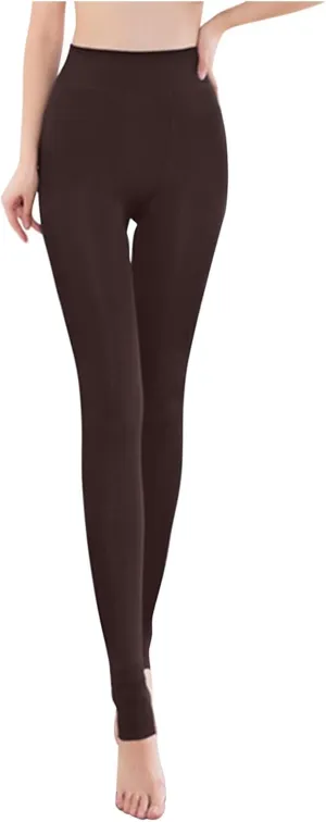 Fleece Lined Leggings with Pockets High Denim Women Solid Elastic Color Pants Thermal Warm Winter Tights Fleece