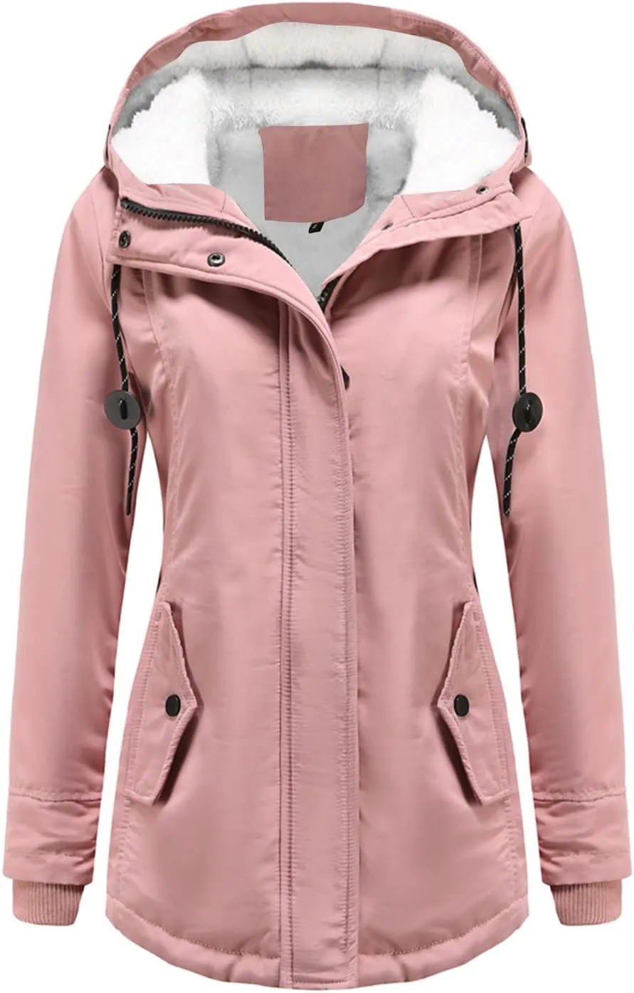 FMCHICO Women's Coat,Women's Warm Coat Jacket Outwear Faux Fur Lined Trench Winter Hooded Thick Overcoat