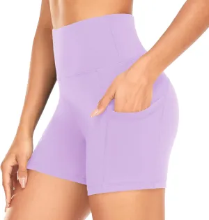 FULLSOFT Women's 5" High Waist Biker Shorts-Workout Yoga Running Gym Spandex Tummy Control Shorts Side Pockets