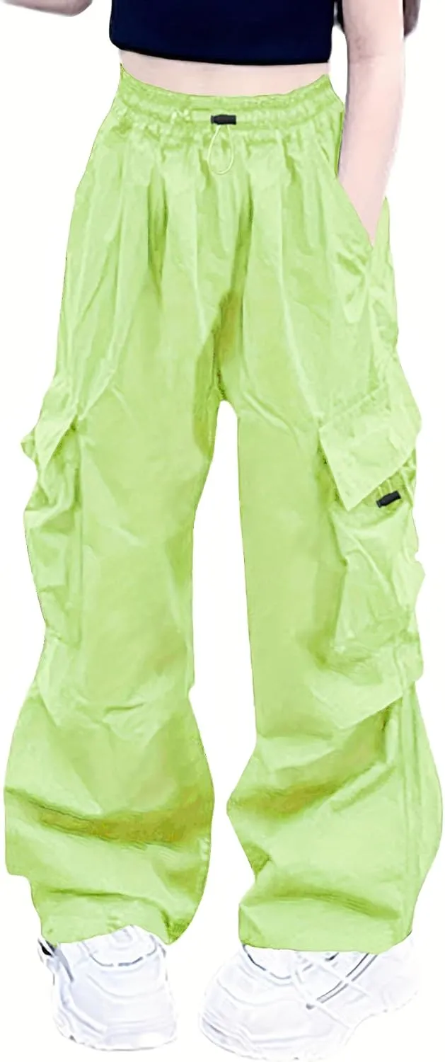 Girls Cargo Pants Elastic Waist Drawstring with Pockets Pants, 6-14 Years