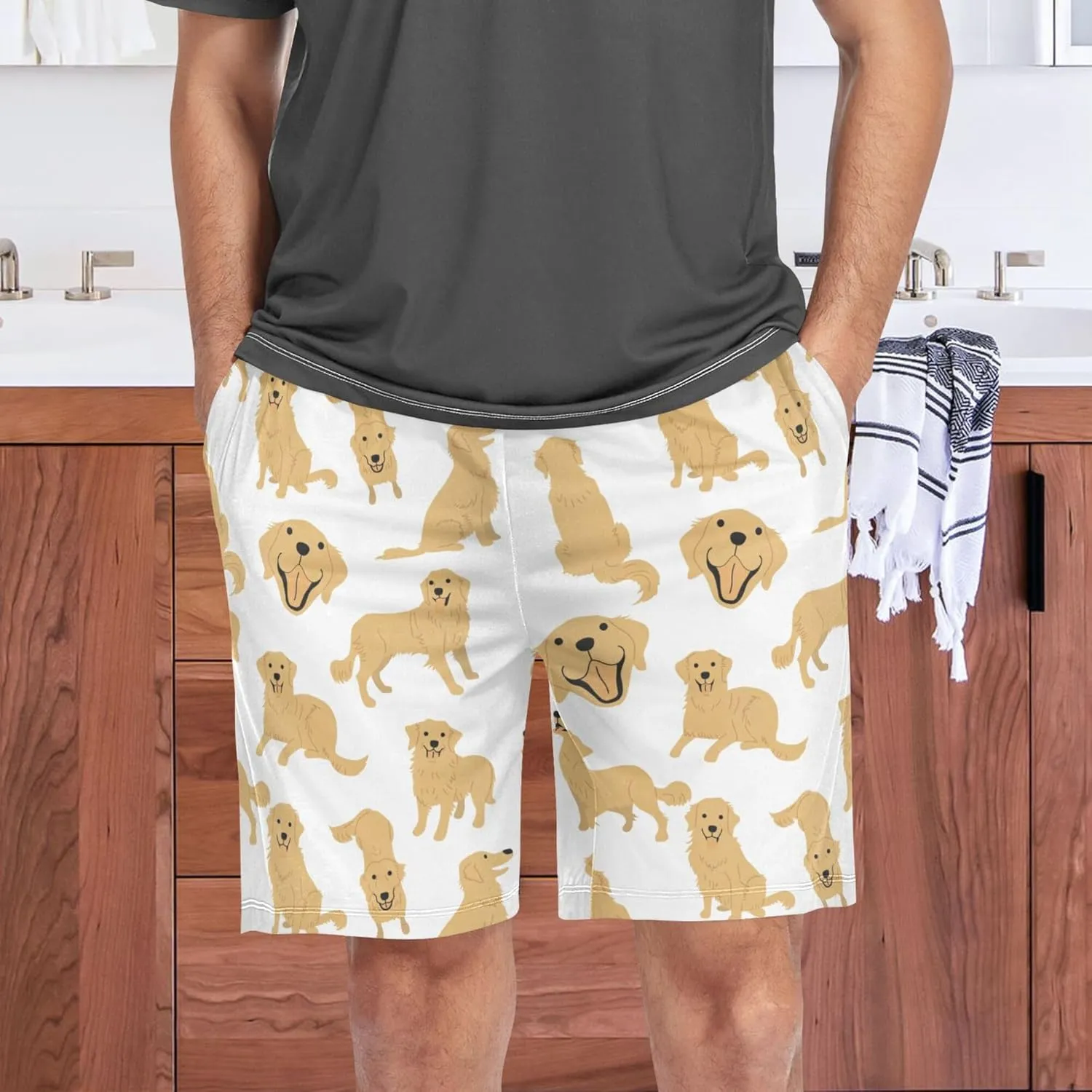 Golden Retriever Pattern Dog Puppy Men's Pajama Pants Shorts Sleepwear Lounge Pajama Bottoms S-2XL