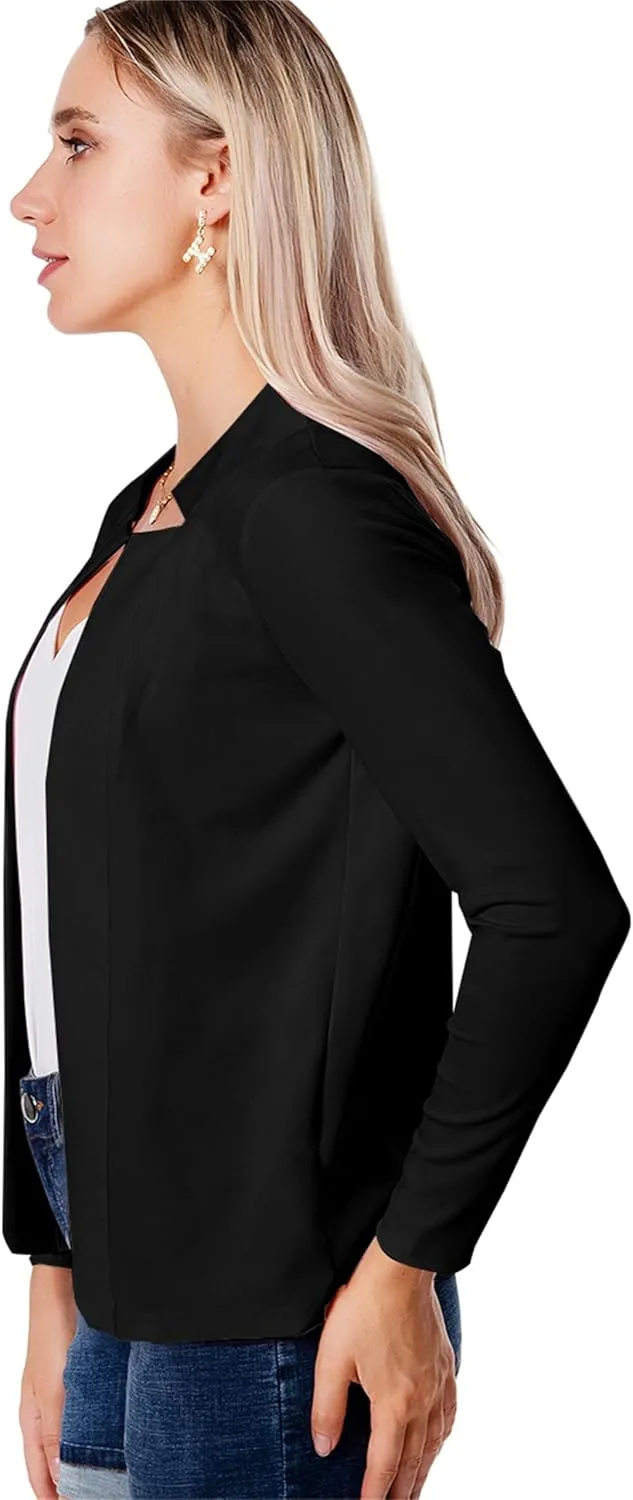 GORIFE Lady's Long Sleeve Open Front Solid Color Jacket Simple Lapel Suits Career Office Cardigans