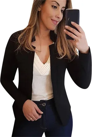 GORIFE Lady's Long Sleeve Open Front Solid Color Jacket Simple Lapel Suits Career Office Cardigans