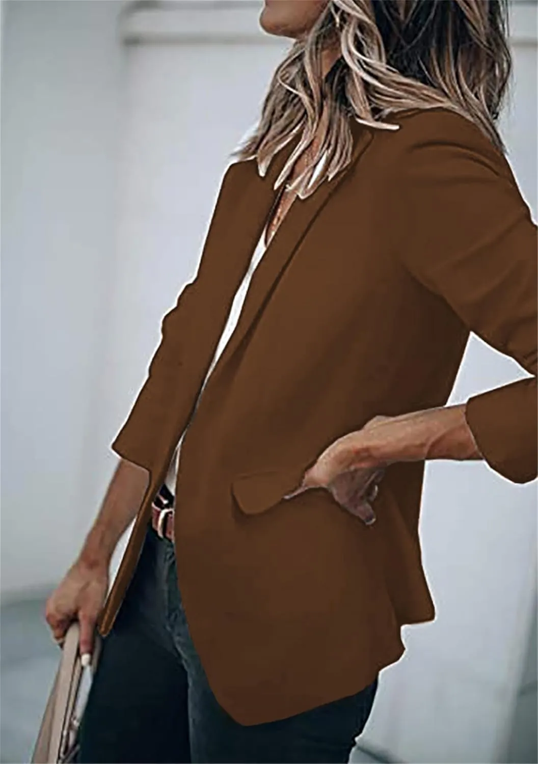 GORIFE Women Long Sleeve Lapel Jacket Light Weight Elegant Jacket Suit with Pocket Work Suits