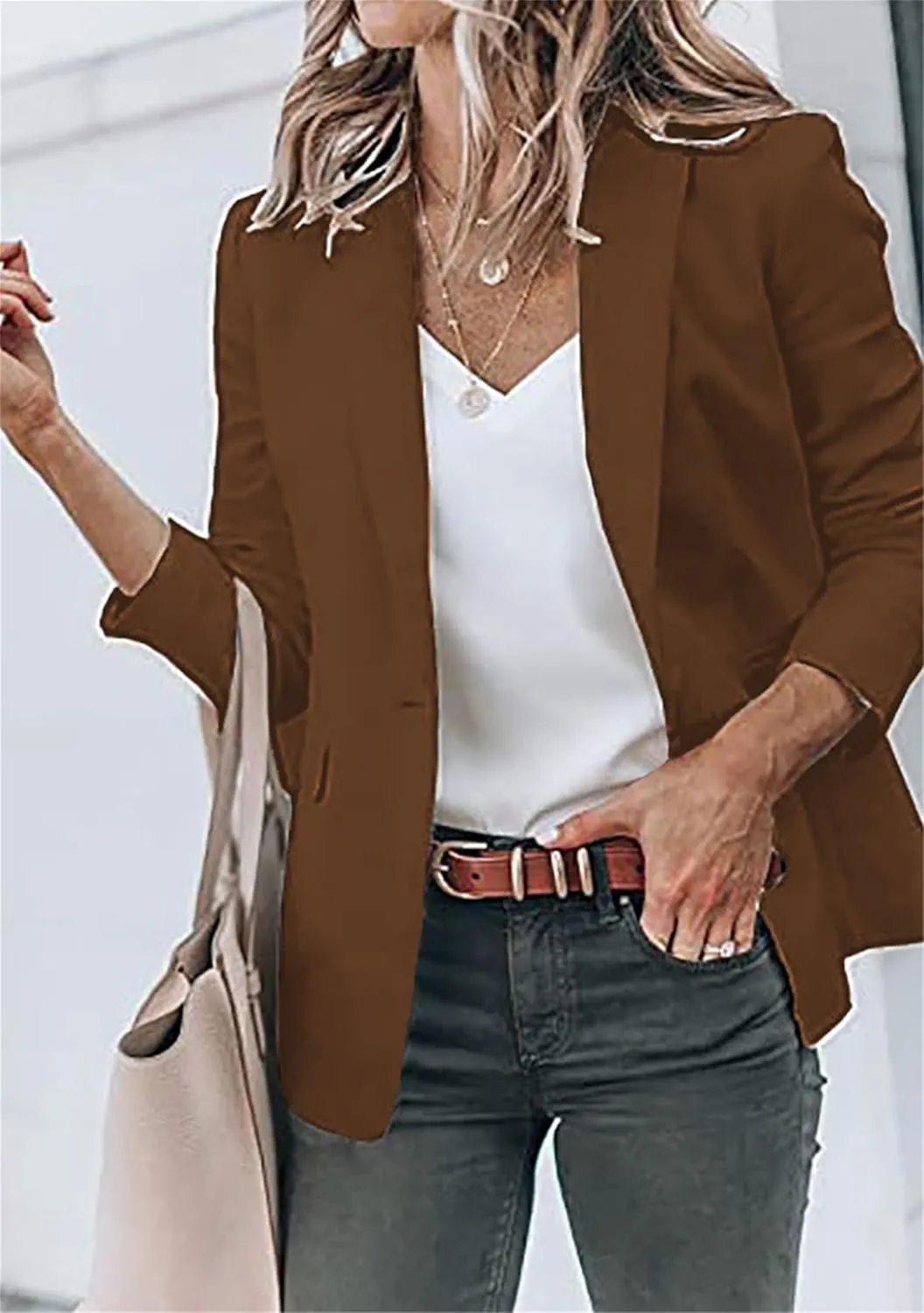 GORIFE Women Long Sleeve Lapel Jacket Light Weight Elegant Jacket Suit with Pocket Work Suits