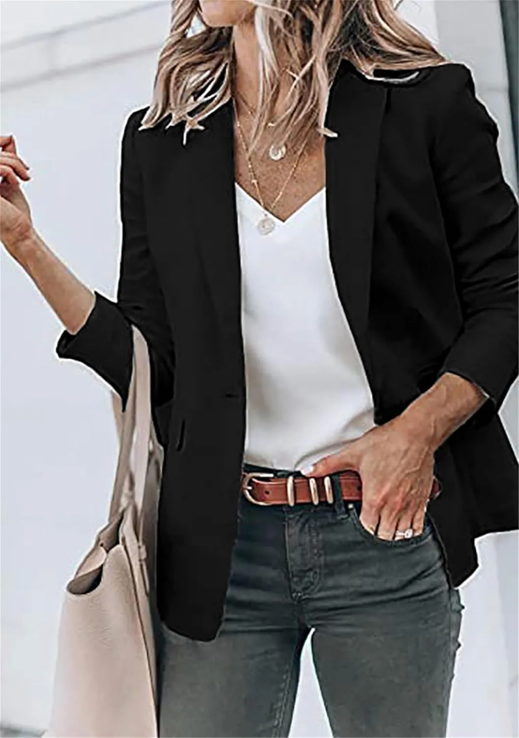 GORIFE Women Long Sleeve Lapel Jacket Light Weight Elegant Jacket Suit with Pocket Work Suits