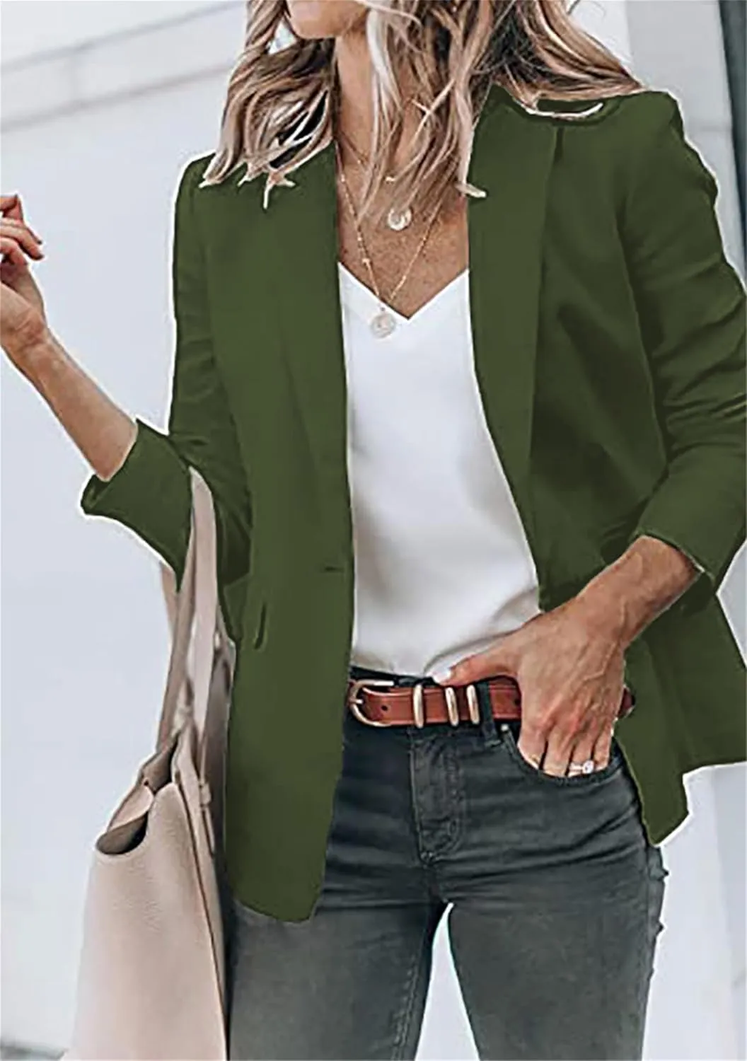 GORIFE Women Long Sleeve Lapel Jacket Light Weight Elegant Jacket Suit with Pocket Work Suits