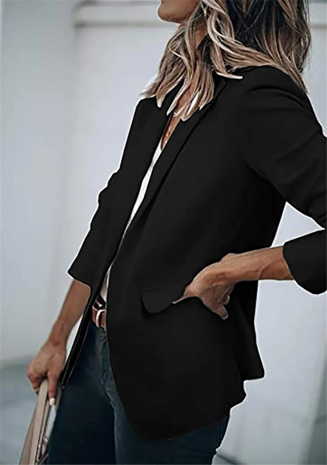 GORIFE Women Long Sleeve Lapel Jacket Light Weight Elegant Jacket Suit with Pocket Work Suits