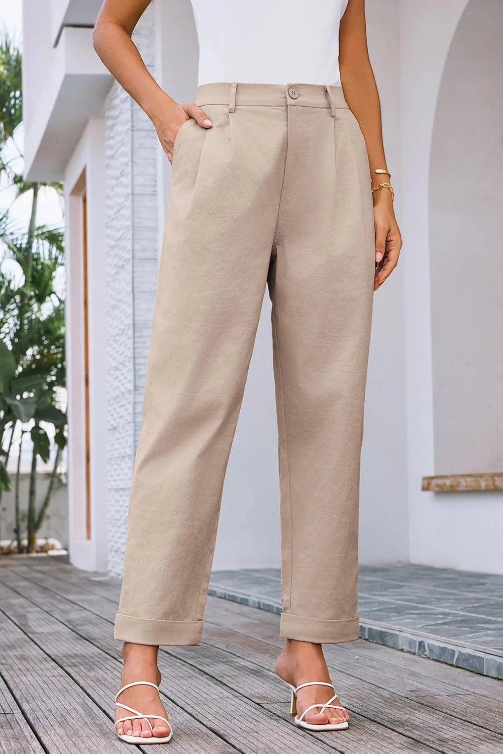 GRACE KARIN Women High Waisted Business Casual Pants Dressy Cuffed Work Office Trouser Slacks with Pockets
