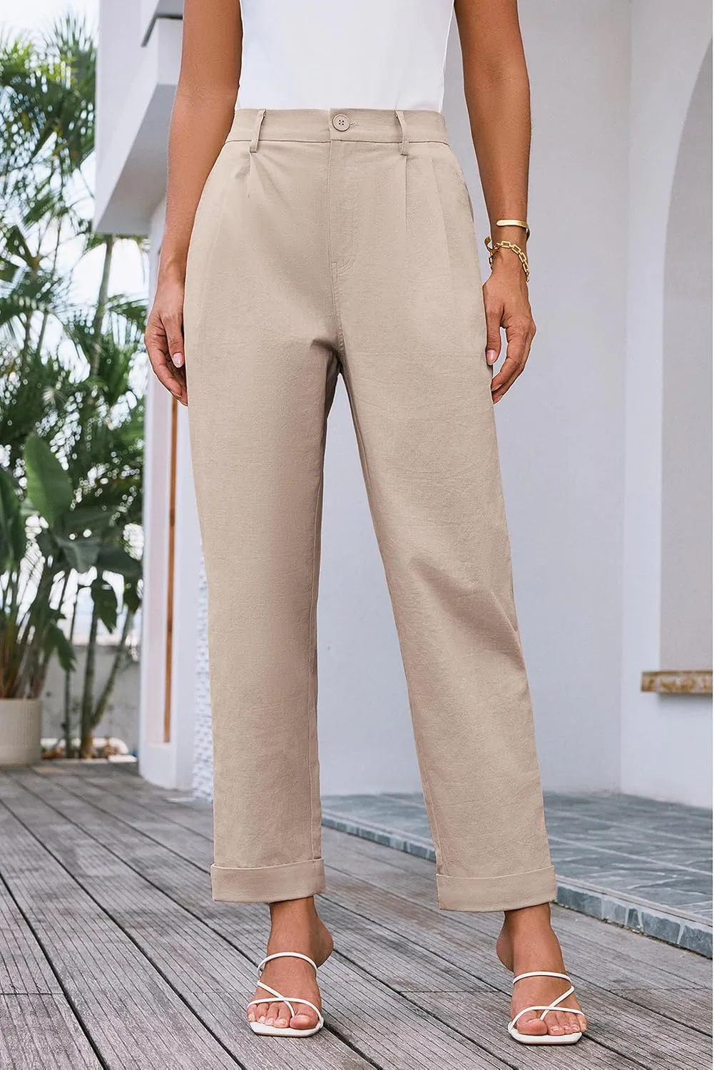 GRACE KARIN Women High Waisted Business Casual Pants Dressy Cuffed Work Office Trouser Slacks with Pockets