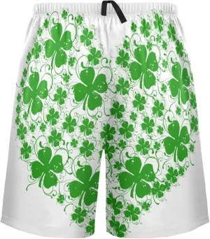 Green Clover Shamrock Heart Shape Pattern St. Patrick'S Day Men's Pajama Pants Shorts Sleepwear Lounge Pajama Bottoms