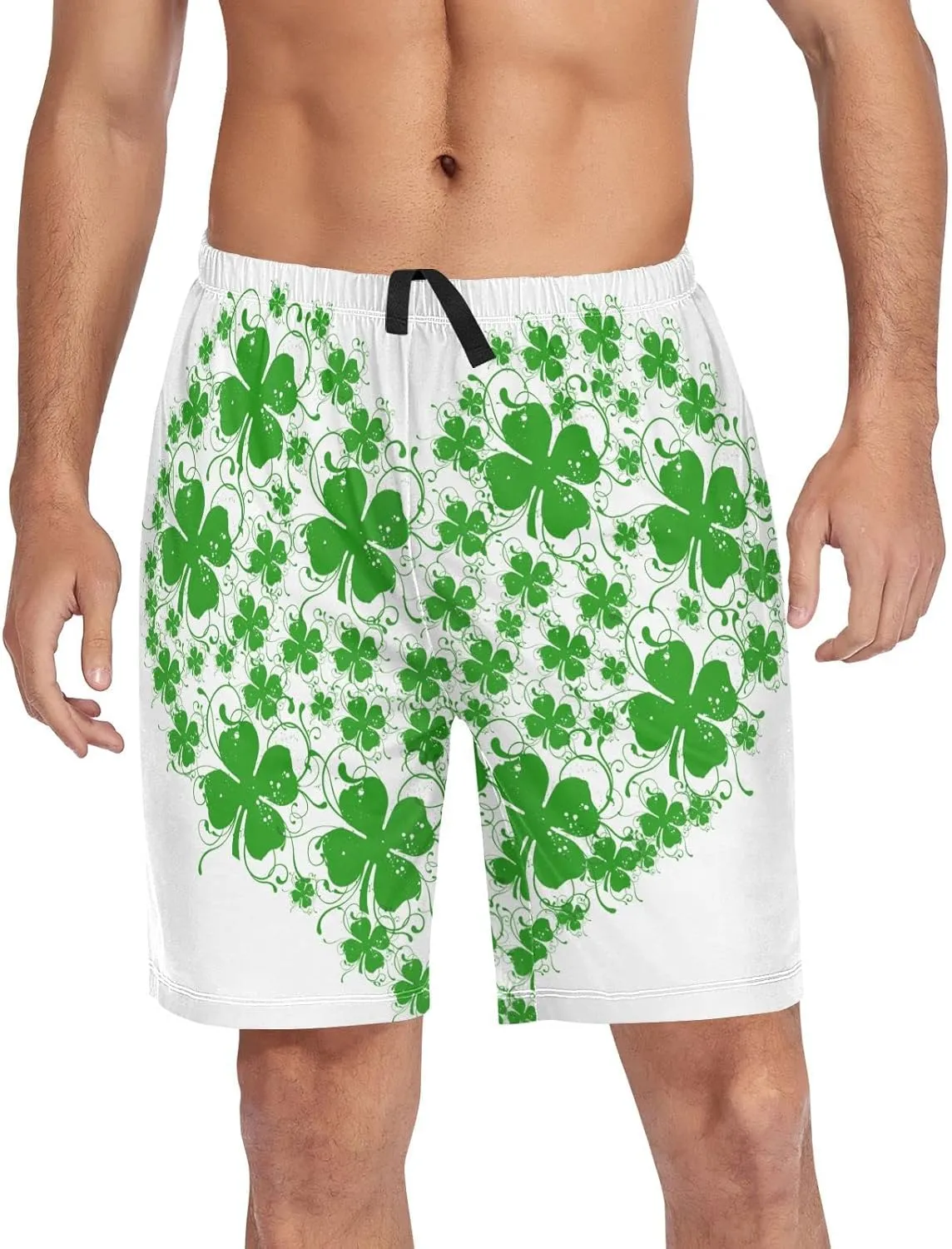 Green Clover Shamrock Heart Shape Pattern St. Patrick'S Day Men's Pajama Pants Shorts Sleepwear Lounge Pajama Bottoms